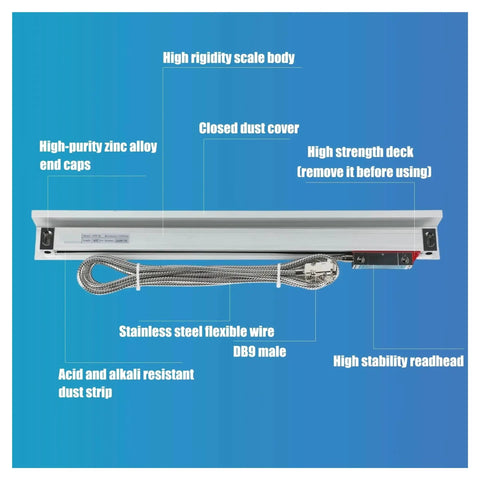 Two Axis DRO Digital Readout Kit With Big Display For Milling Lathe And CNC Machines, 5um Optical Linear Scales, scale detail