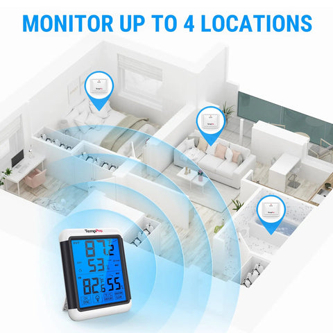 Indoor Outdoor Digital Wireless Thermometer And Hygrometer With Large Backlit 4 Inch Touchscreen LCD Monitor for home use