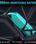 Three Wheel Electric Trike For Adults With 500W Peak Brushless Motor Foldable Ebike 480Wh Removable Battery Easy Step Through Frame Two Seats Up To 45 Miles Stable Senior Friendly Ride Gift For Parents battery close-up with 48V 10.4Ah pack