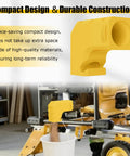Installed Dust Port Adapter For DWE7485 Table Saw on machine, compact plastic design, fast and efficient dust collection