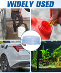 Heavy Duty Gas Siphon Hose Pump For Dead Simple Fuel And Water Transfer Featuring Half Inch Bore and Knockout Flow Speed in use for fuel transfer.