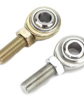 Beefy Stainless Steel Rod Ends And Heim Joints Pair Featuring Half Inch Bore And Adjusted Male Threads designed for car or ATV steering.