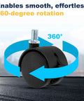 Four 2 Inch Swivel Stem Caster Wheels With Locking Brakes For Chairs Sofas Cabinets Shelves And Carts M10x15mm Threaded