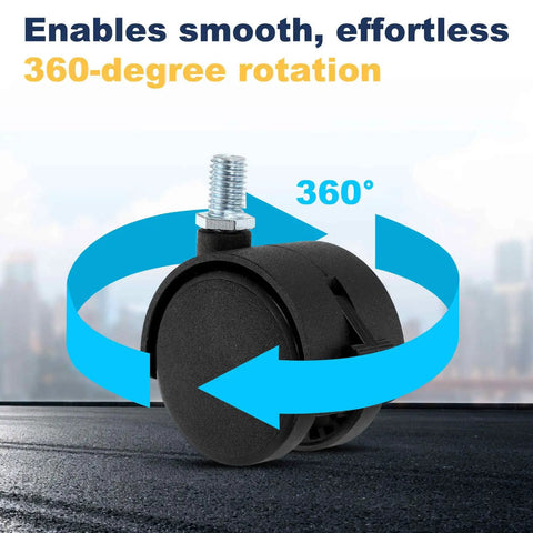 Four 2 Inch Swivel Stem Caster Wheels With Locking Brakes For Chairs Sofas Cabinets Shelves And Carts M10x15mm Threaded