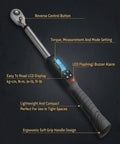 Half Inch Drive Digital Torque Wrench With Buzzer And LED Flash Notification Adjustable From 14.8 To 147.5 Foot Pounds