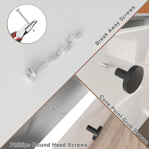 Two Pack Round Cabinet Knobs And Drawer Pulls Matte Black For Bifold Barn Doors, Durable Aluminum Alloy Hardware With Smooth Grip, Easy Install, Must Have For Everyday Home Renovation. Matte black round knob and screws on cabinet drawer.