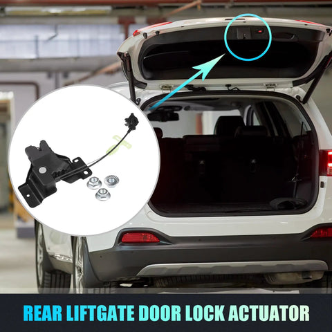 Replacement Rear Liftgate Door Lock Actuator With Cable For Lincoln Town Car 2008 2009 2010 2011 shown with open car trunk