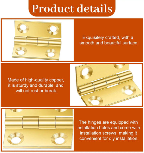 Five Pack Mini Brass Jewelry Box Hinges Set Gold Folding 1 Inch Hinge With Mounting Screws For Wooden Boxes Jewelry Cases Drawers