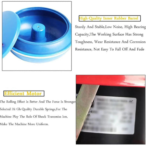 Close-up of Vibrating Tumbler Polisher's blue rubber barrel and efficient motor details for Grinding and Polishing Jade and Jewelry.