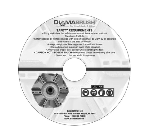 Wood Deck Removal Tool Four And A Half Inch disc with safety guidelines and company logo, suitable for angle grinders