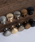 Round Knobs 1 Inch Solid Zinc Alloy Antique Brass Cabinet Handles, 4 Pack, Vintage Kitchen Bath Drawer Pulls in various colors.