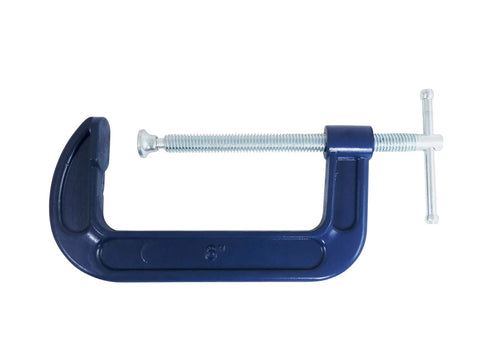 Professional Heavy Duty 6 Inch C Clamps 2 Pack Rugged Malleable Steel Workholding Vise With 1350 Lbs Squeeze Acme Thread Screw And Swivel Pad, single clamp view.