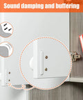 Heavy Duty Silicone Cabinet Door Bumpers, Ultra Grippy Self Adhesive Anticollision Tape, Pro Level Noise Dampening Pads For Kitchen Cabinets And Wood Furniture, Straight Up A Game Changer on white cabinet door showing sound damping feature.