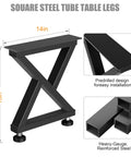 Rock Solid Z Shape Coffee Table Legs Set Of 2, 16 Inch H By 14 Inch W, Heavy Duty Steel, Modern Industrial Black Table Base