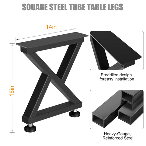 Rock Solid Z Shape Coffee Table Legs Set Of 2, 16 Inch H By 14 Inch W, Heavy Duty Steel, Modern Industrial Black Table Base