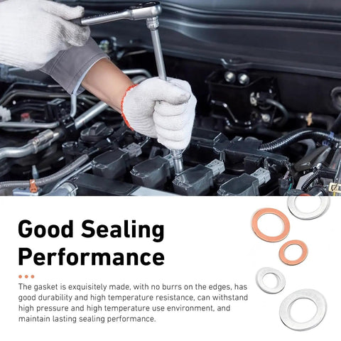 Mechanic using 100 Piece Oil Drain Plug Crush Washer Kit Multi Size M10 M12 M14 M16 M18 Aluminum And Copper Gaskets