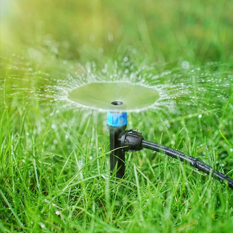 50 Pack 1/4 Inch Drip Emitters With 5 Inch Stakes Adjustable 360 Degree Water Flow Vortex Sprayer Drippers For Garden Irrigation System 18 GPH Max