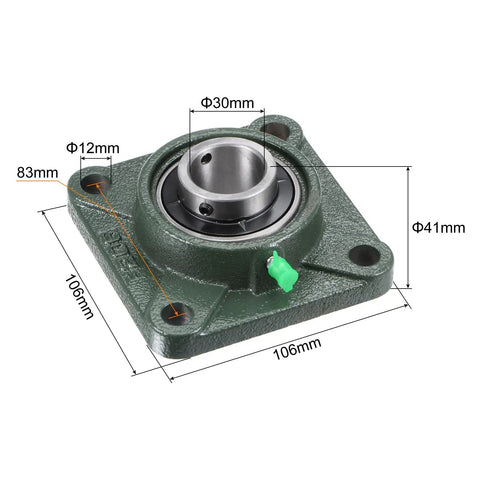 Flange Block Bearing UCF206 30mm Bore Cast Iron Housing Set Screw Lock For Machinery And Equipment shown with dimensions