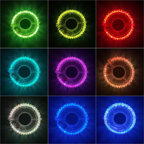 Rechargeable Bike Wheel Lights with 21 Dope Colors and Modes, ultra bright LED hub accessories in diverse glowing colors.