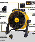 Heavy Duty Industrial Air Purifier Fan With HEPA Filter And 4000 CFM Power, featuring sturdy handle, digital display, 9-hour timer, foot support.