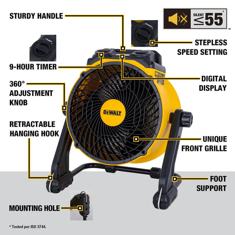 Heavy Duty Industrial Air Purifier Fan With HEPA Filter And 4000 CFM Power, featuring sturdy handle, digital display, 9-hour timer, foot support.