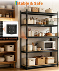 Rock Solid Five Tier Heavy Duty Storage Rack With Thick Mdf Boards And Customizable Spacing for kitchen organization.