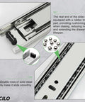 8 Inch Ball Bearing Drawer Slides 100Lb Full Extension Side Mount Pair For Heavy Duty Kitchen Cabinets And Workshop Drawers, close-up steel rail with mute pad