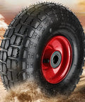 Heavy Duty 6 Inch Pneumatic Caster Wheels 4 Pack Swivel Casters Ball Bearings, featuring robust black tire and red rim.