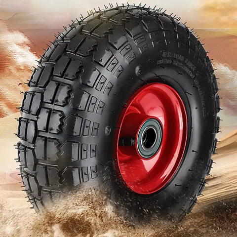 Heavy Duty 6 Inch Pneumatic Caster Wheels 4 Pack Swivel Casters Ball Bearings, featuring robust black tire and red rim.