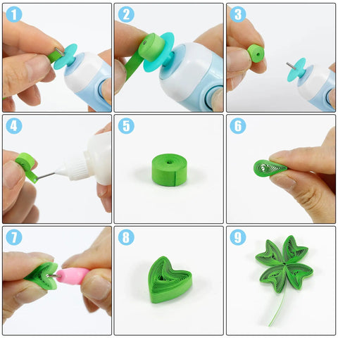 Steps using Effortless Electric Quilling Pen With Dual Tip For One Sixteenth To Three Eighths Inch Paper Strips Battery Powered