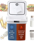28 Quart Portable Mini Fridge And Electric Cooler Warmer For Car With 12V Dc Plug And Auto Locking Handle showing food and drink items.