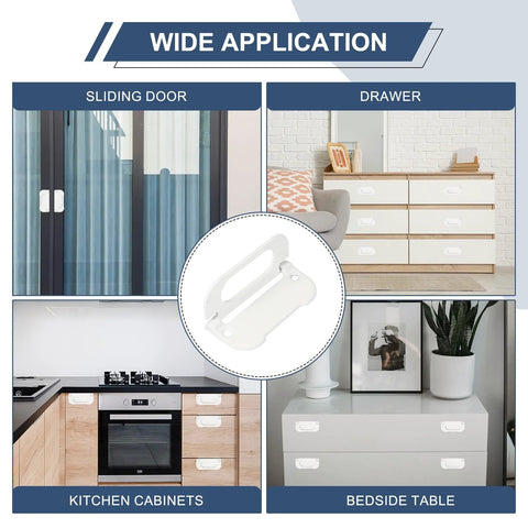 Recessed Flush Pull Door Handle Set 6 Pack Milk White Durable Iron Construction for sliding door, drawer, kitchen cabinet, bedside table