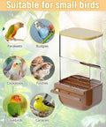 Slick Automatic Bird Feeder With Sturdy Perch And Transparent Seed Bin, suitable for parakeets, lovebirds, canaries, and finches.