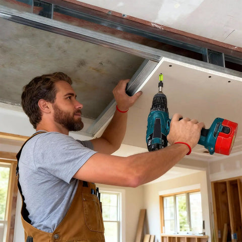 Man using Magnetic Screw Bit Holder with Hex Shank Aluminum Alloy Magnet for drywall installation