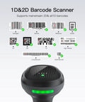 Wireless 2D Barcode Scanner Bluetooth 1MP QR Code Scanner With All Day Battery Life Charging Cradle Data Receiver And Replaceable 2000mAh Batteries For Continuous Shift Work displaying barcode compatibility.