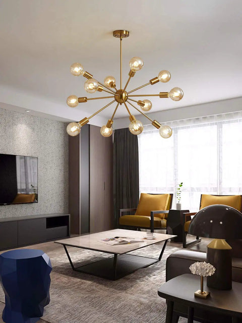 Modern Gold Sputnik Chandeliers Set Of 12 Brass Industrial Ceiling Lights For Dining Room Kitchen Living Room Farmhouse Style With Adjustable Height And Easy Install in modern living room