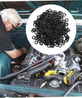 500pc Wave Washer Set for Electrical and Automotive Use, Compression Spring Washers with Smooth Surface to Reduce Friction and Prevent Loosening, Assorted Sizes for Tight Axial Load and Easy Installation, black washers in engine bay
