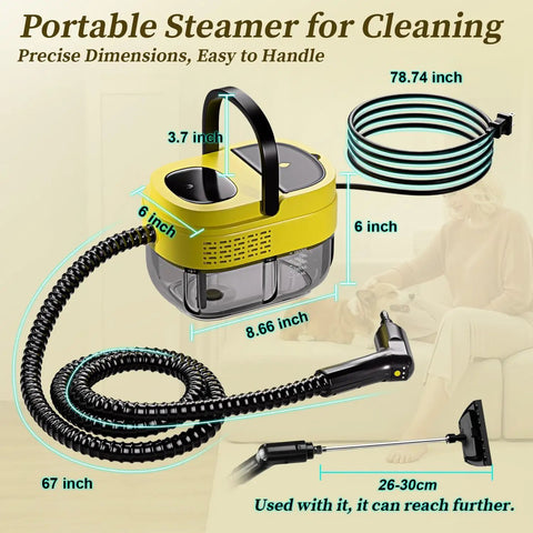 Powerful 2500W Handheld Steam Cleaner With 3 Level Adjustable Handle And 16 Accessories, featuring easy-to-handle dimensions.