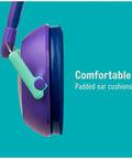 Side view of Kids Hearing Protection Plus With Adjustable Headband 22dB NRR, purple earmuffs with padded cushions for comfort