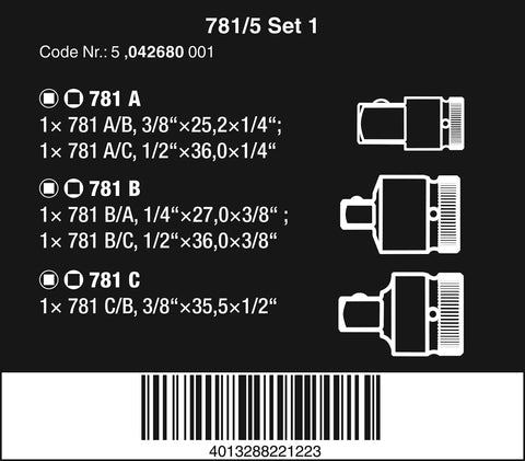 Product details for Chrome Vanadium Steel Wrench Set With 5 Adapters For Square Head Sockets Secure Socket Fixation External Drive One