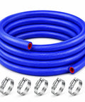 Heavy Duty Silicone Heater Hose With Three Layer Braided Core For Automotive Coolant Radiator Flow Delivering 276 Psi Burst Proof Strength In Ten Foot Straight Blue Profiles Paired With Five Stainless Clamps