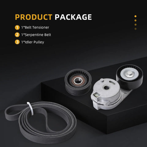 Premium Serpentine Belt Tensioner Idler Pulley Kit For Chrysler 300 And Dodge Charger V6 Fits 2005 To 2010 Models With Reliable OE Numbers 38323 Perfect Ride Fix, belt tensioner, idler pulley, and serpentine belt