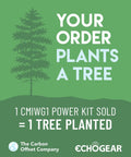 Green promotional image with text 'Your Order Plants a Tree' and '1 CMIWG1 Power Kit Sold = 1 Tree Planted' by The Carbon Offset Company and ECHOGEAR.