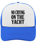 Royal Blue Trucker Hat For Women And Men Vintage Style Breathable Mesh Cap Unisex Outdoor Cap with 'No Crying on the Yacht' text