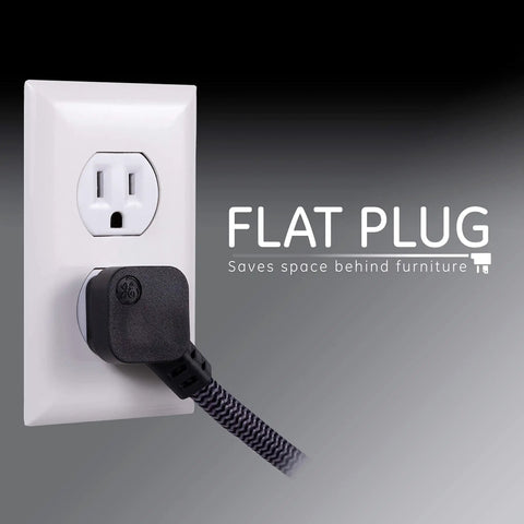 3 Outlet Power Strip With 15 Ft Braided Cord Flat Plug 250 Joules Surge Protector UL Listed Black 5 Pack A No Brainer