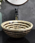 SDVantage Round Countertop Basin Sink Bowl, Ceramic Vessel Washbasin for Lavatory Bathroom, 16.5" L X 16.5" W X 5.5" H, striped design.