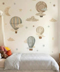 Watercolor Hot Air Balloon Fabric Wall Sticker Peel and Stick Decals With Stars and Clouds for Baby Nursery Kids Bedroom Playroom Decor 120 x 40 cm Eco Friendly Non Toxic Pre Cut Totally Kid Friendly