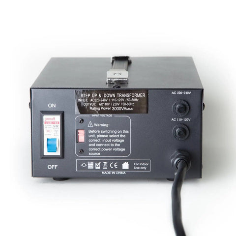 T Series 3000 Watt Voltage Converter Transformer Heavy Duty Step Up Down 110V To 220V And 220V To 110V rear view with switches