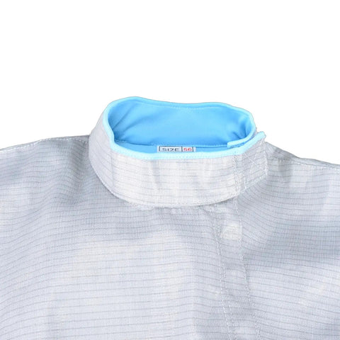 Close-up of Beginner Friendly Electric Sabre Jacket For Women Fencing Vest With Inox Lame, showing collar and size 56