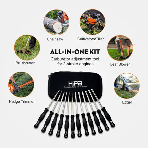 12 Pack Carburetor Adjustment Tools Kit For 2 Cycle Small Engines Fits Poulan Husqvarna Stihl Echo Trimmer Chainsaw Weedeater And More Pro Grade Carb Tuning Set displayed with carrying case and tool types.